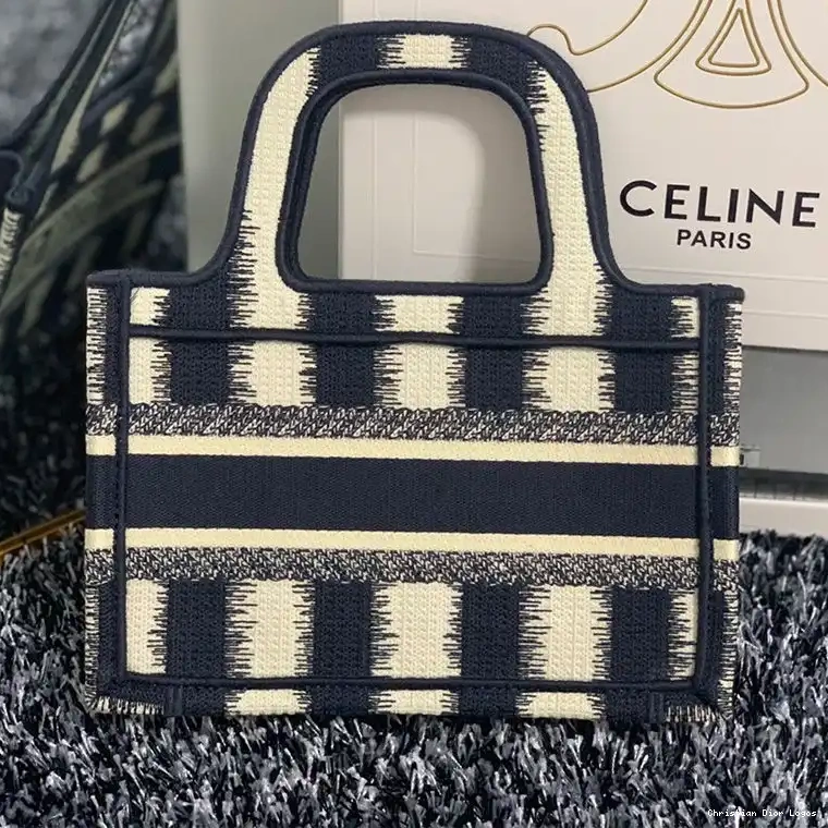 Cheap Tote Dior D-Stripes Motif Mini Blue Book Canvas 0630 Luxury